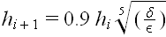 Formula 2.1. The new step size is equal to 0.9 times 
							the old stepsize times the fifth root of the tolerance over the error.